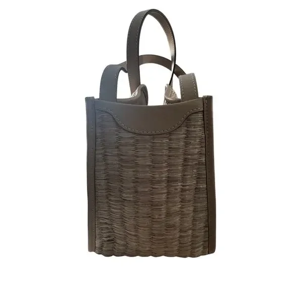Cult Gaia Small Sadie Raffia Tote Bag with Leather Trim Retail $448 NWT - Picture 4 of 8